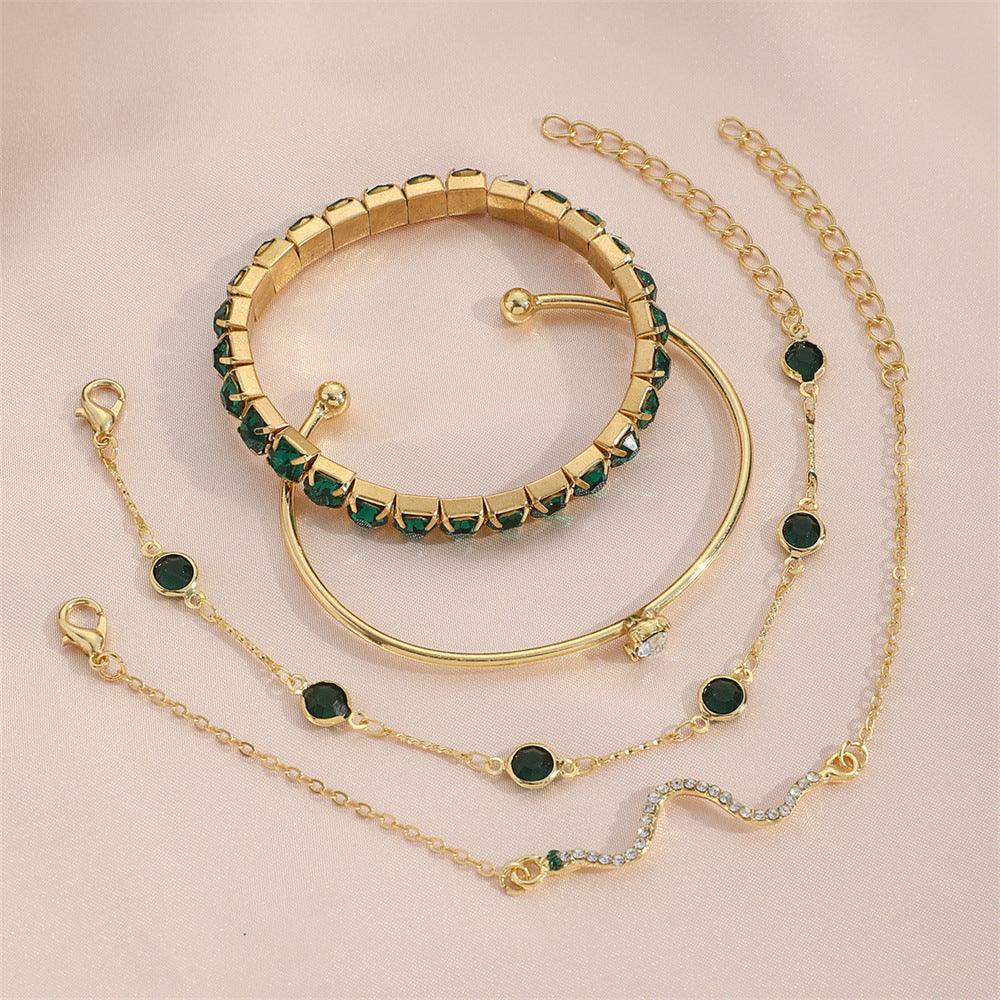 4-Piece Green Diamond Stretch Bracelet Set