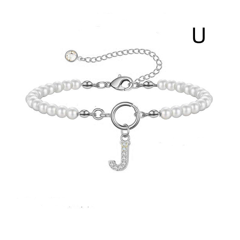 A-Z Letter Pendant Pearl Bracelet