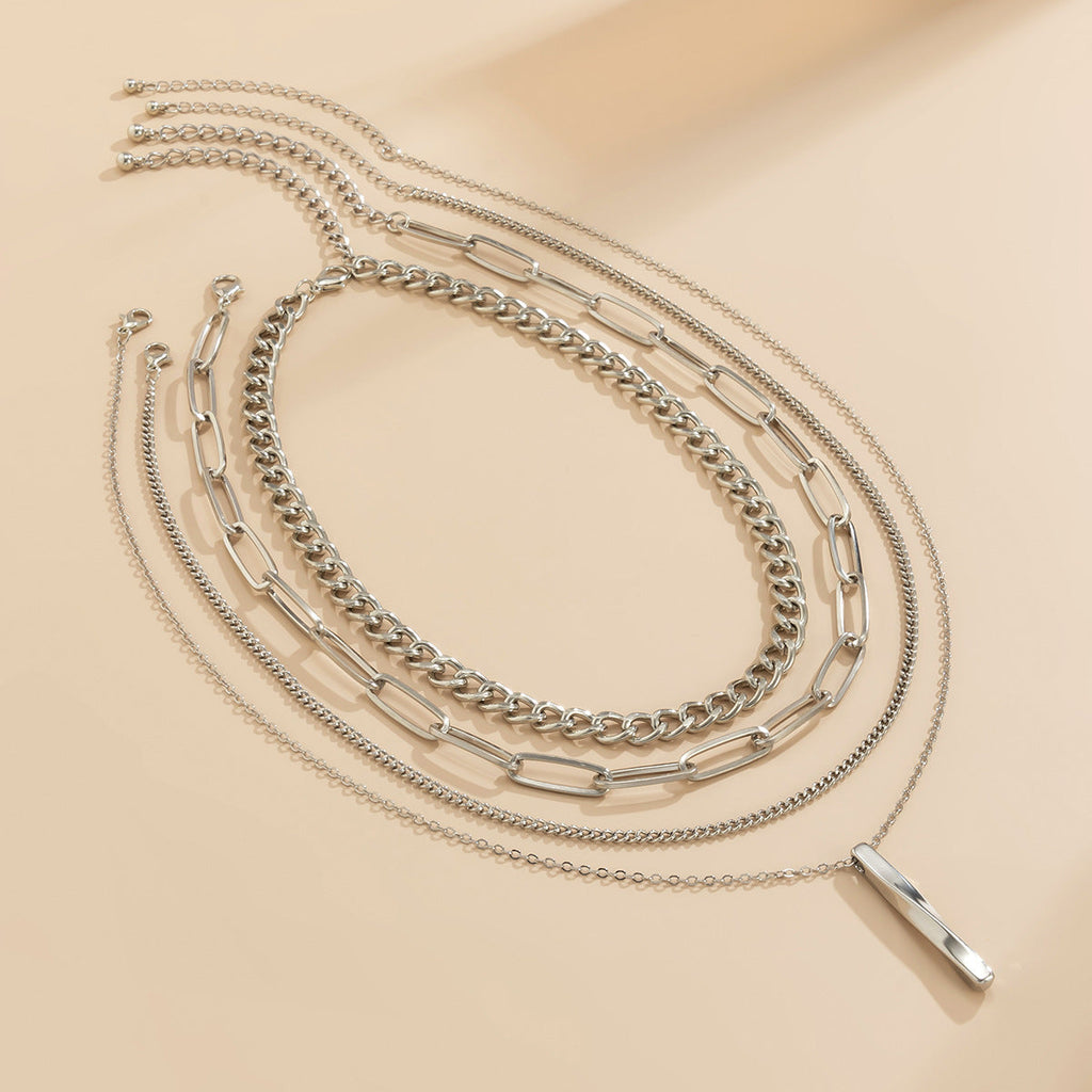 5-Piece Multi-Layer Twisted Metal Rod Tassel Necklace Set