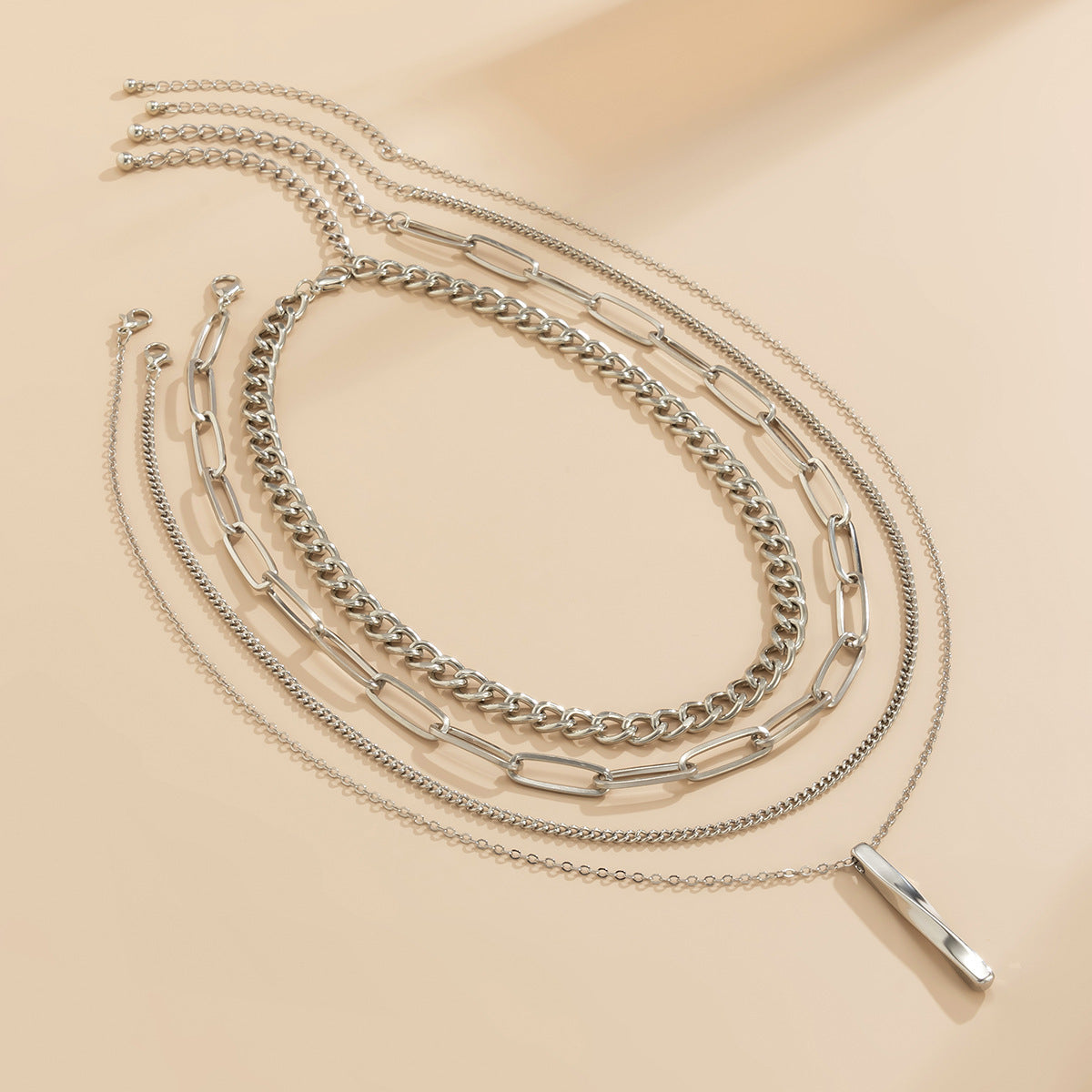 5-Piece Multi-Layer Twisted Metal Rod Tassel Necklace Set