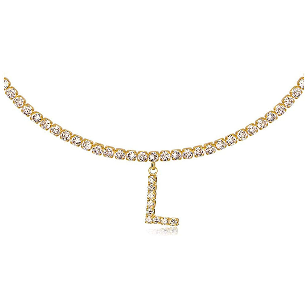 A-Z Letter Zircon Necklace, Silver & Gold