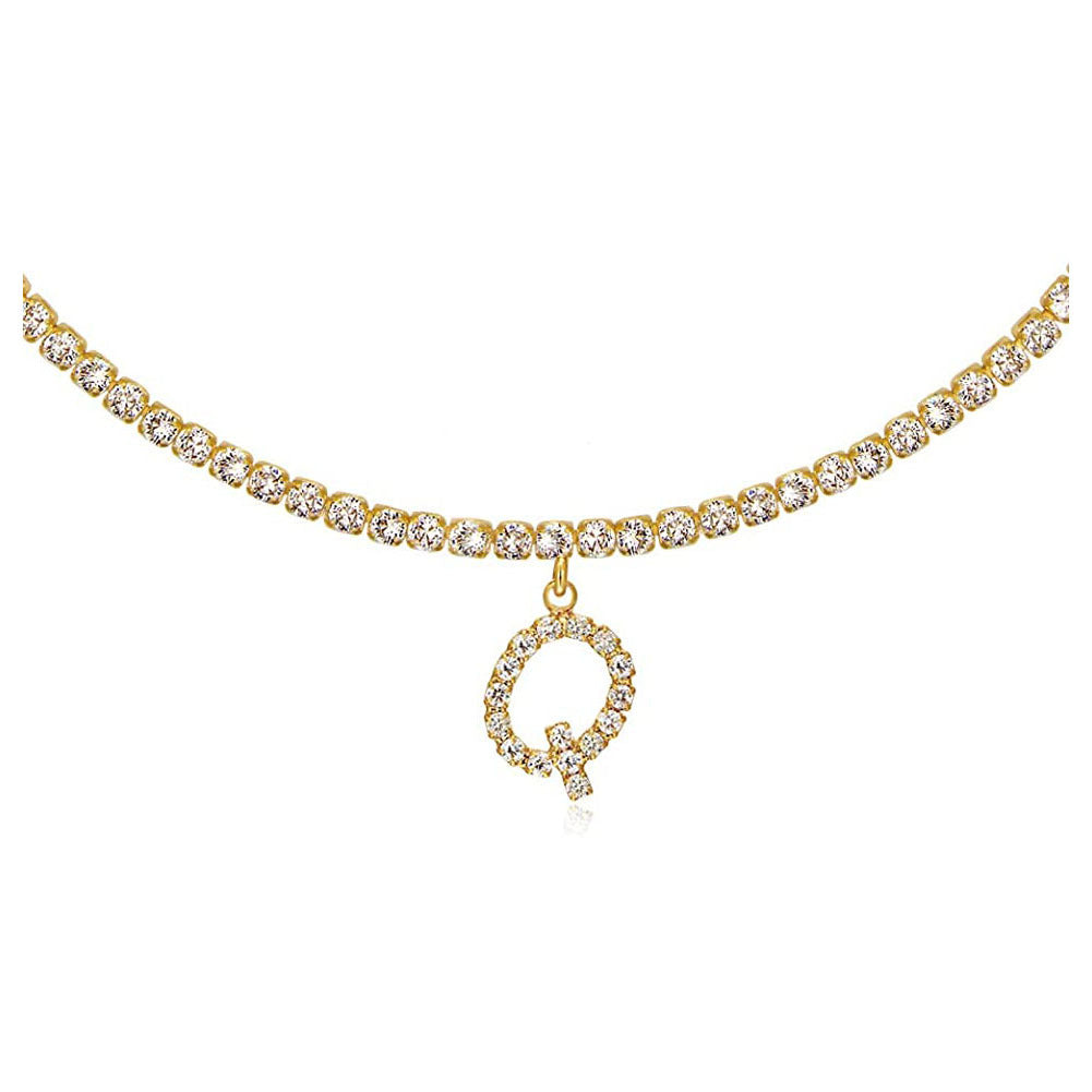A-Z Letter Zircon Necklace, Silver & Gold