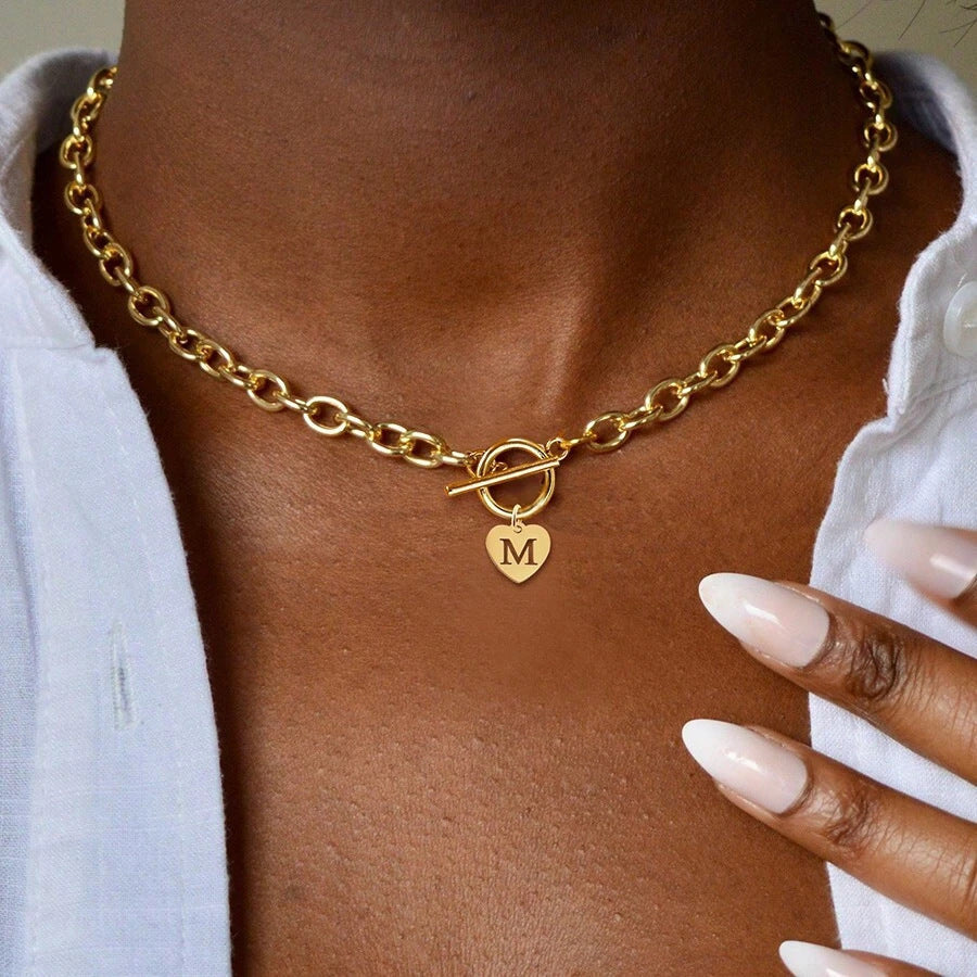 A–Z Initial Alphabet Letter Necklace with Heart Pendant