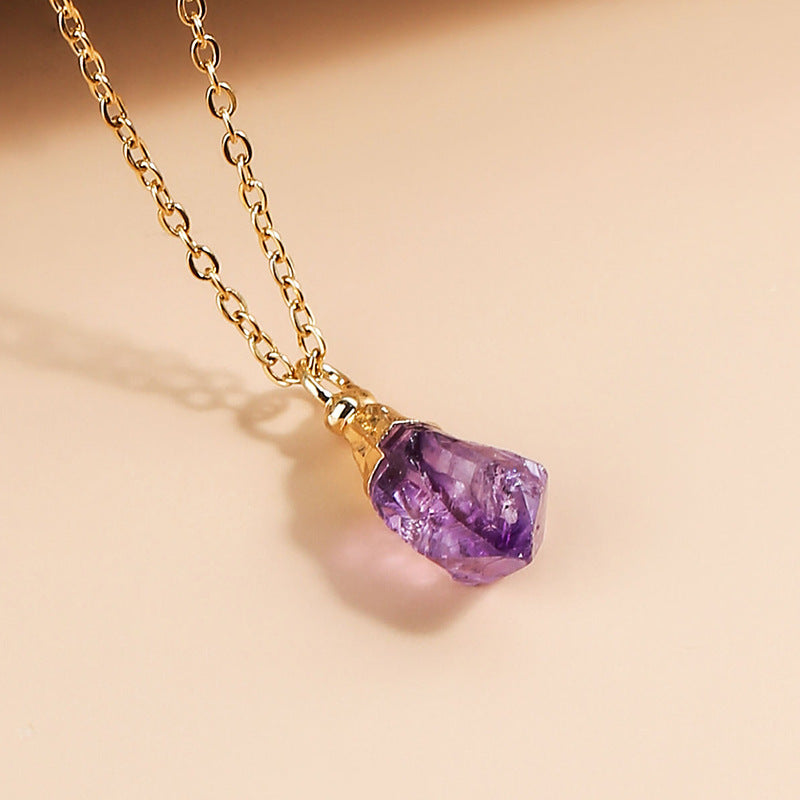 Amethyst Rough Stone Gold Plated Pendant Necklace