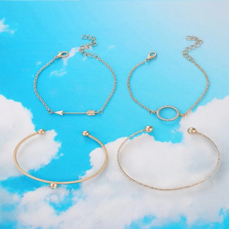 4 Piece Rhinestone Round Arrow Decorative Bracelet Set