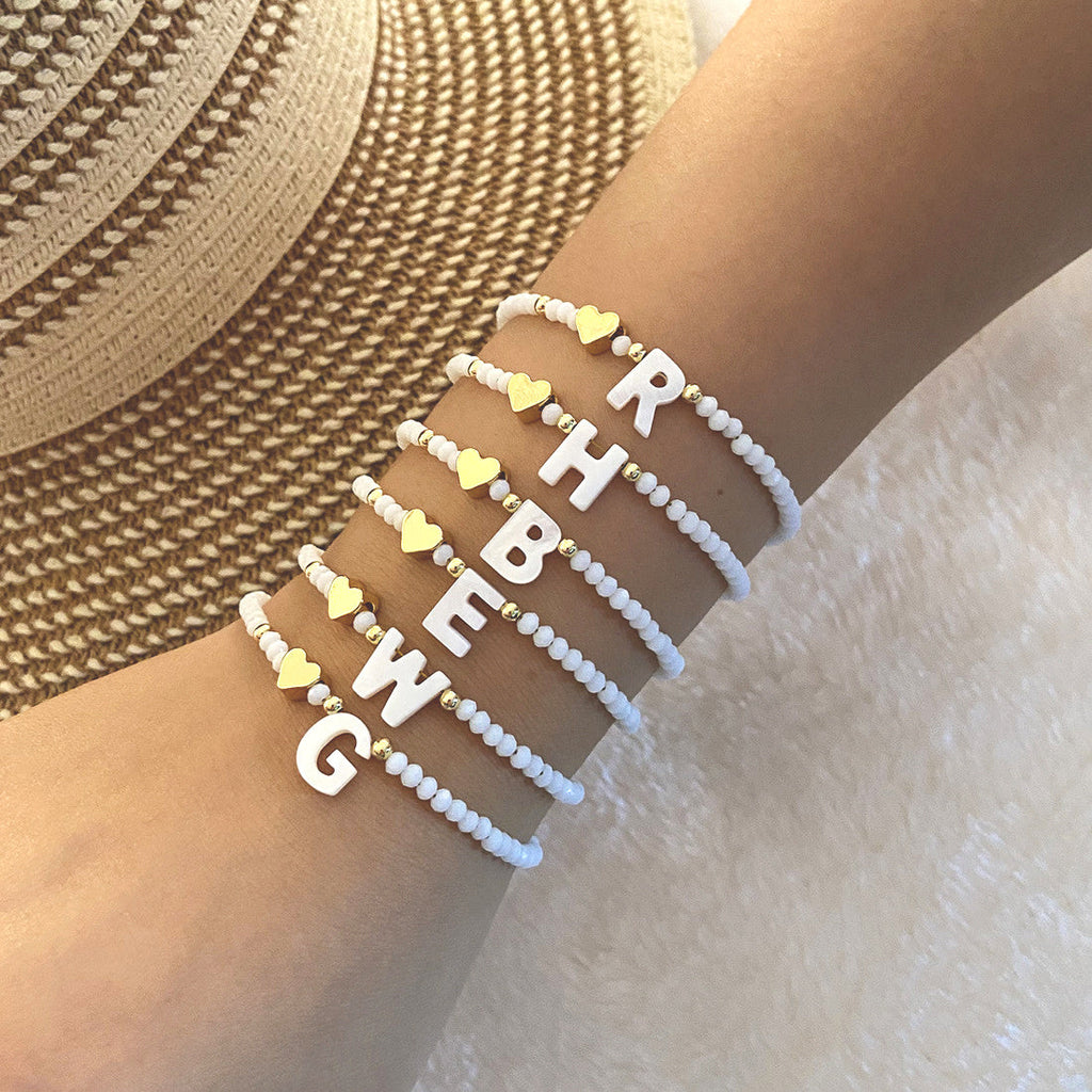 26 Letters White Shell Beaded Bracelet for Women