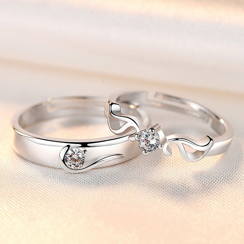 Zircon Wings Adjustable Silver Couple Rings