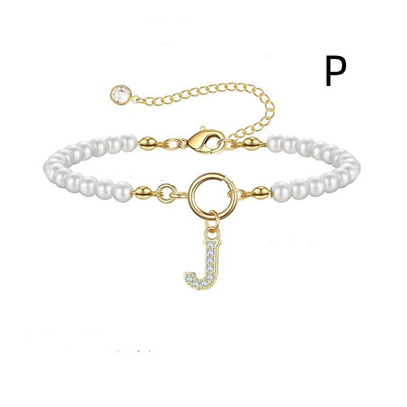 A-Z Letter Pendant Pearl Bracelet