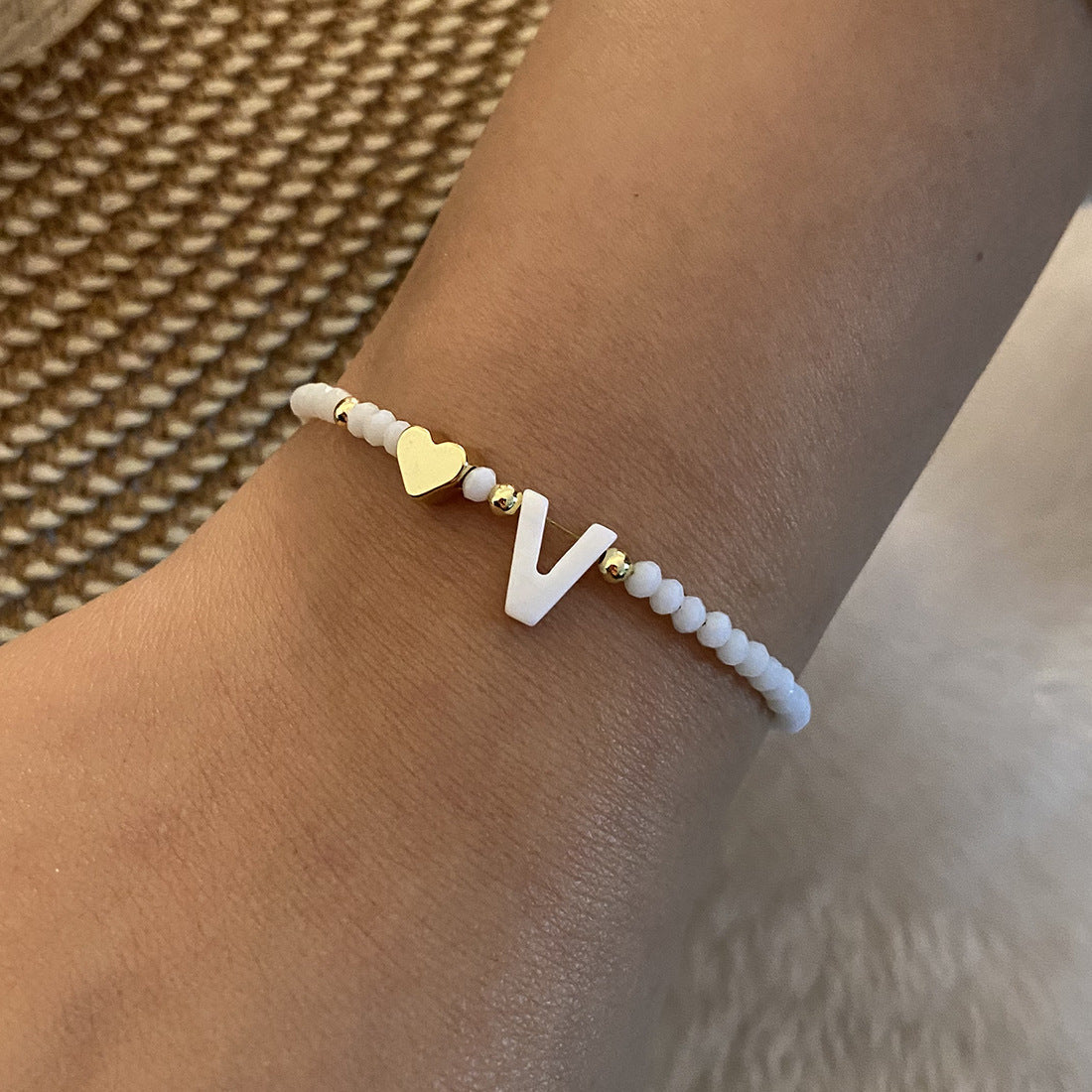 26 Letters White Shell Beaded Bracelet for Women