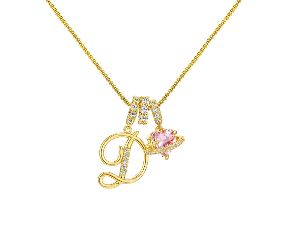 A-Z Alphabet Elegant Blue Heart Necklace with Zircons
