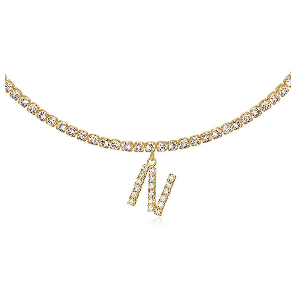 A-Z Letter Zircon Necklace, Silver & Gold