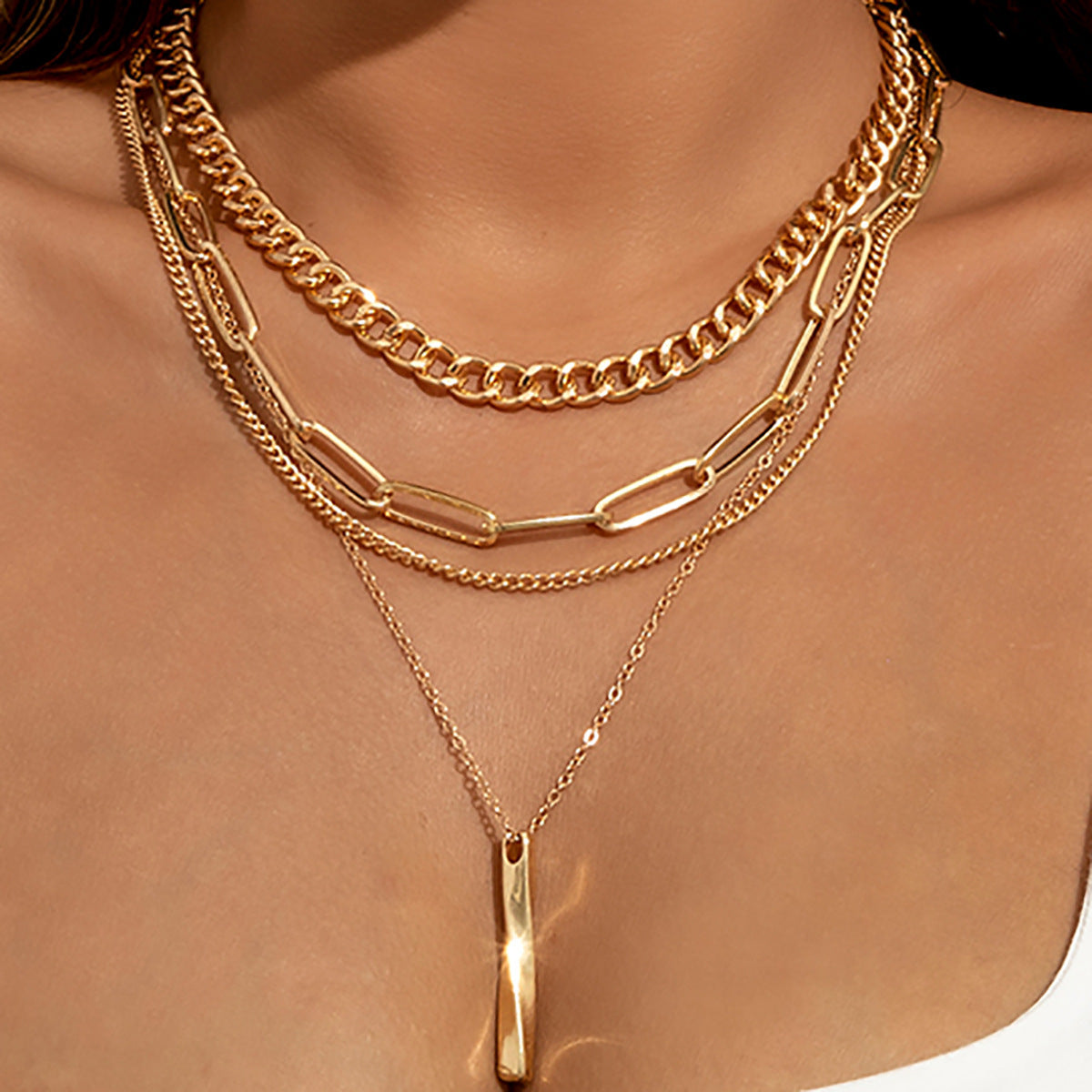 5-Piece Multi-Layer Twisted Metal Rod Tassel Necklace Set