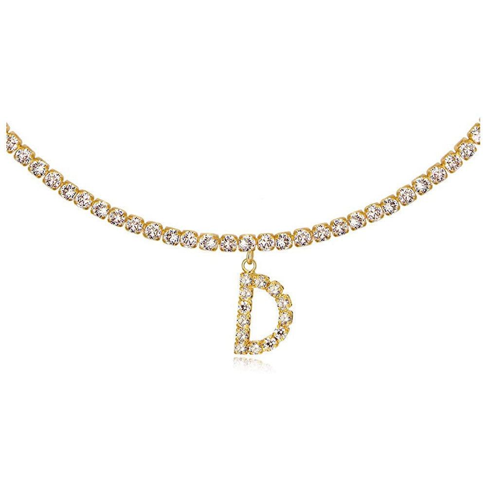 A-Z Letter Zircon Necklace, Silver & Gold