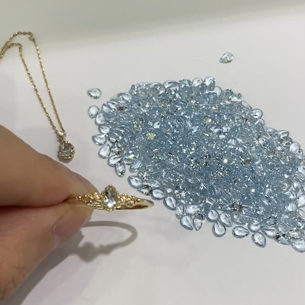 Aquamarine Blue Sky Flower Water Drop Hollow Corrugated Jewellery Set