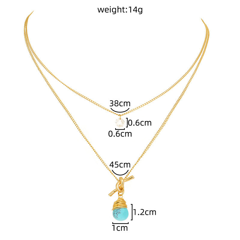 Metal Knotted Hand-Wound Turquoise Water Droplet Multi-Layer Necklace