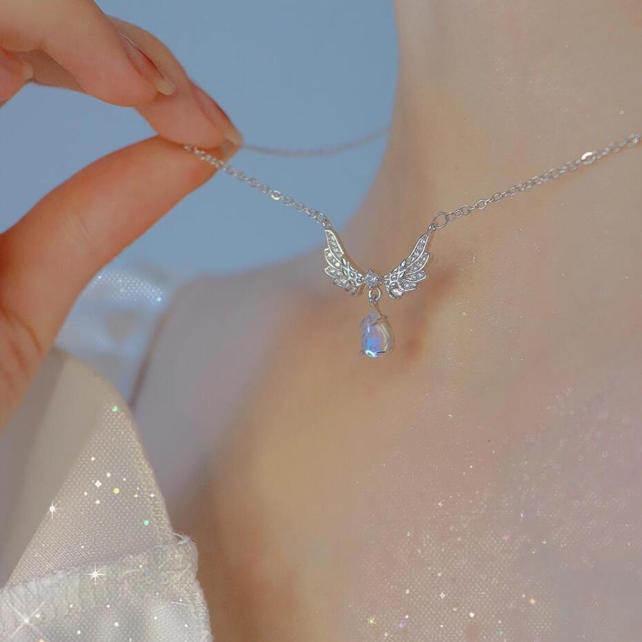 Angel Wings Moonstone Necklace for Women