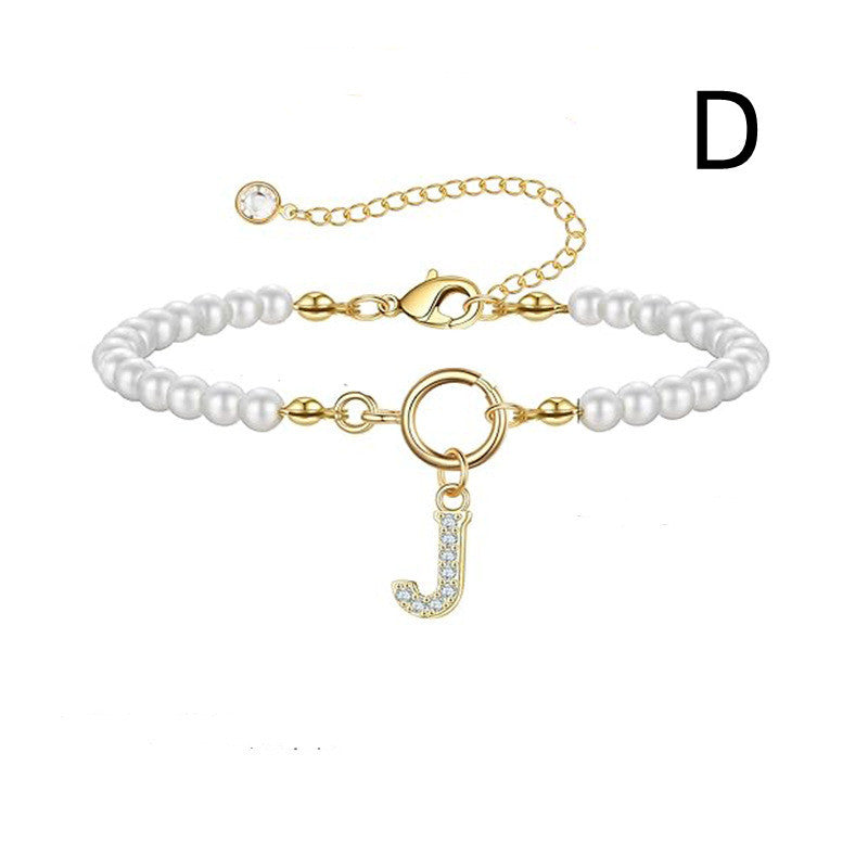 A-Z Letter Pendant Pearl Bracelet