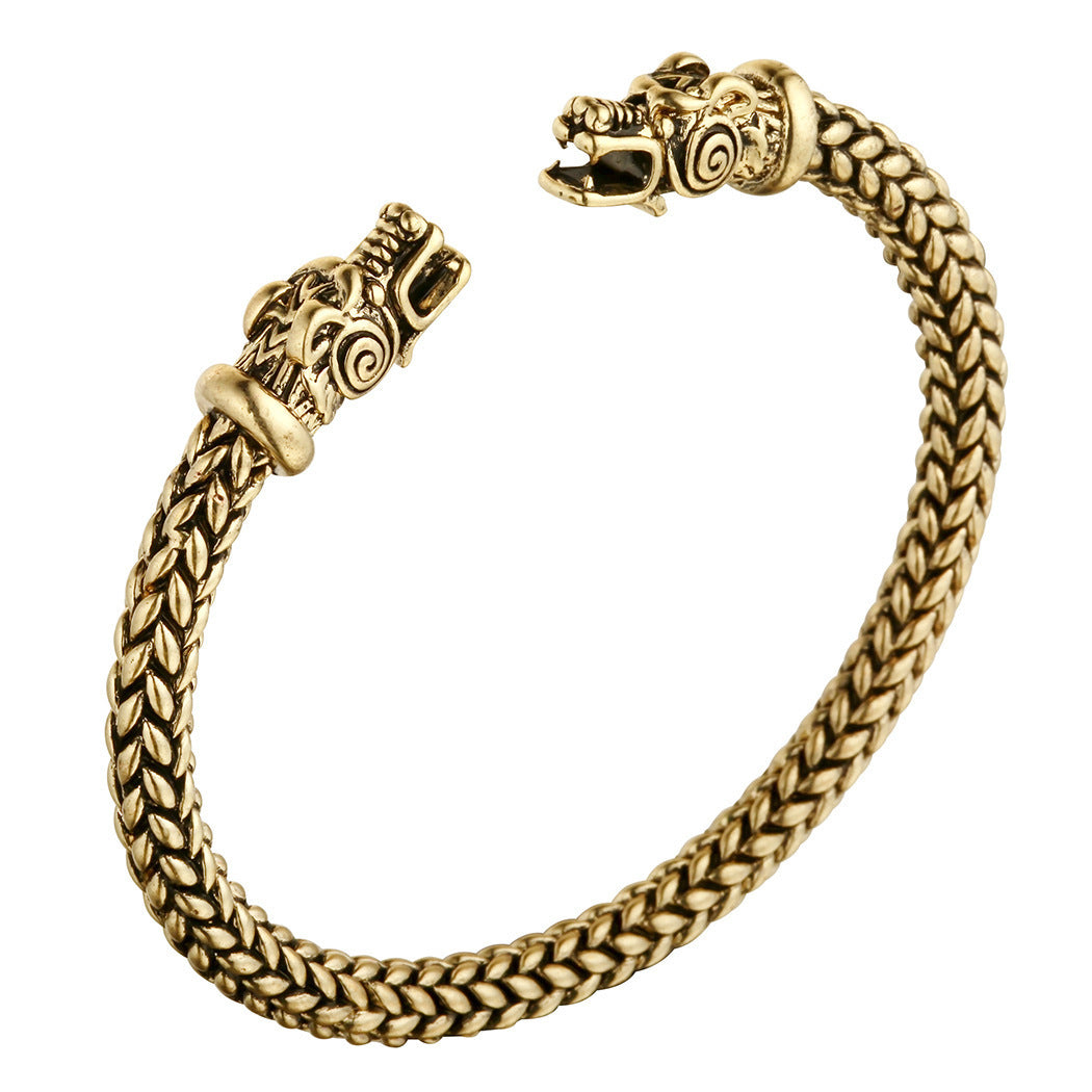 Asgard Crafted Grey Wolf Head Torc Bracelet