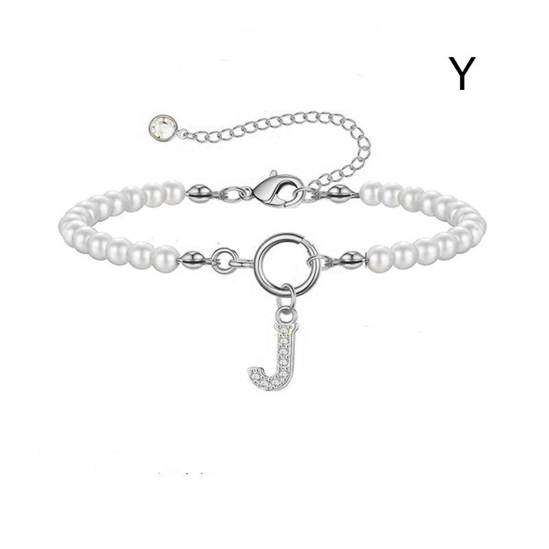 A-Z Letter Pendant Pearl Bracelet