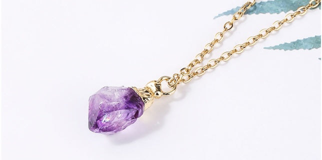 Amethyst Rough Stone Gold Plated Pendant Necklace