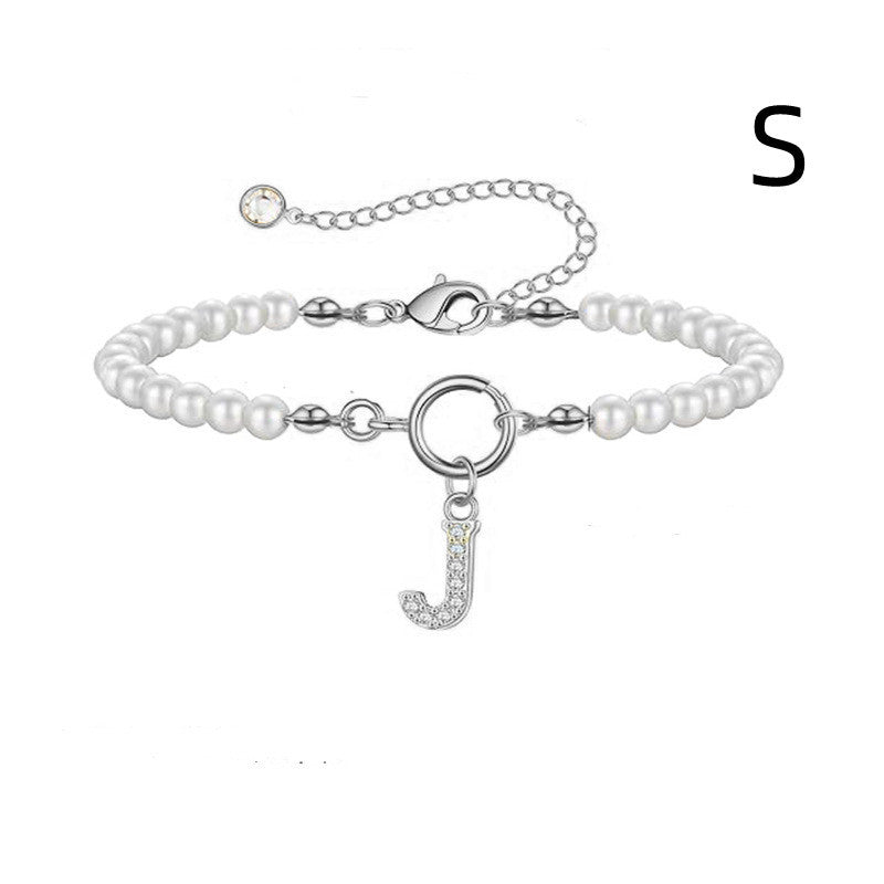 A-Z Letter Pendant Pearl Bracelet