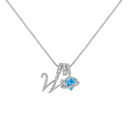 A-Z Alphabet Elegant Blue Heart Necklace with Zircons
