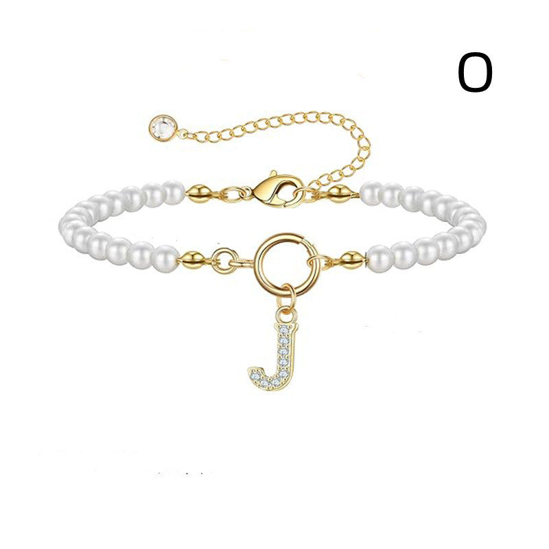 A-Z Letter Pendant Pearl Bracelet
