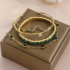 4-Piece Green Diamond Stretch Bracelet Set