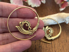 Boho Spiral Shell Hoops - Swirl-Pattern Brass Earrings with Ethnic Touch.