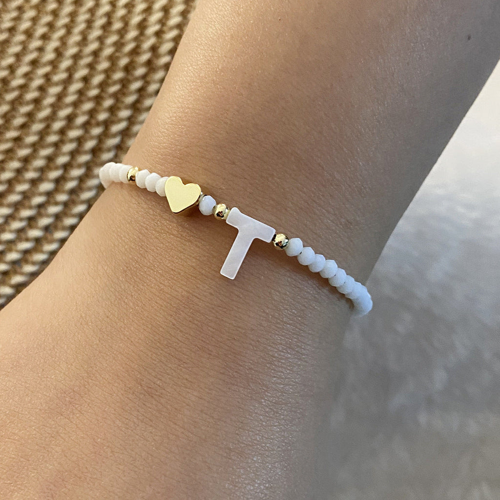 26 Letters White Shell Beaded Bracelet for Women