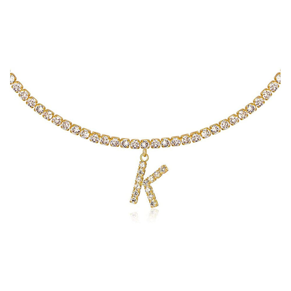 A-Z Letter Zircon Necklace, Silver & Gold