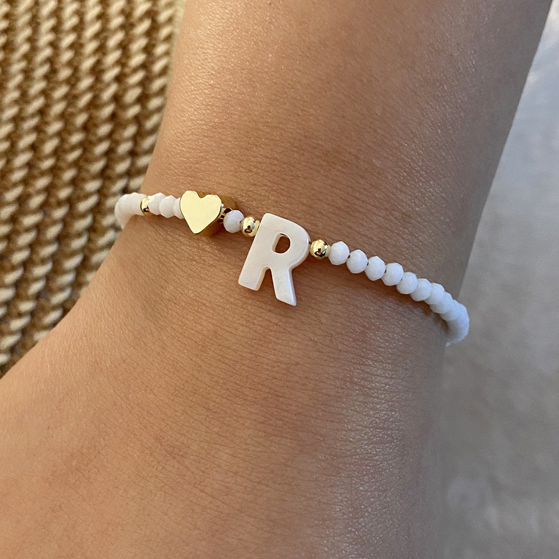 26 Letters White Shell Beaded Bracelet for Women