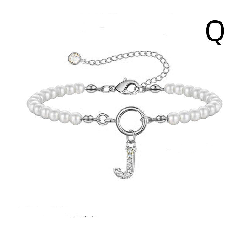 A-Z Letter Pendant Pearl Bracelet