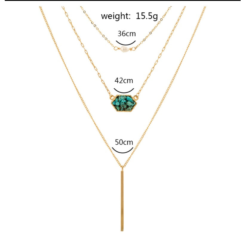 Simple Diamond-Shaped Natural Turquoise Pendant Necklace
