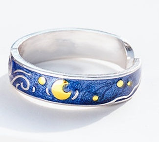 Adjustable Sea Blue Starry Sky Couple Ring
