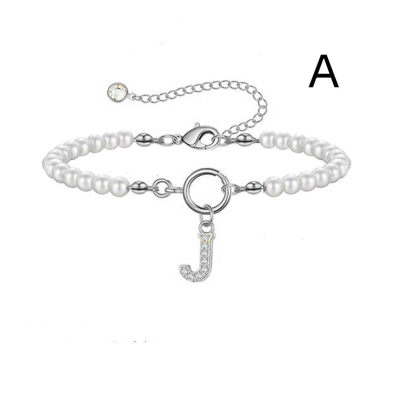 A-Z Letter Pendant Pearl Bracelet