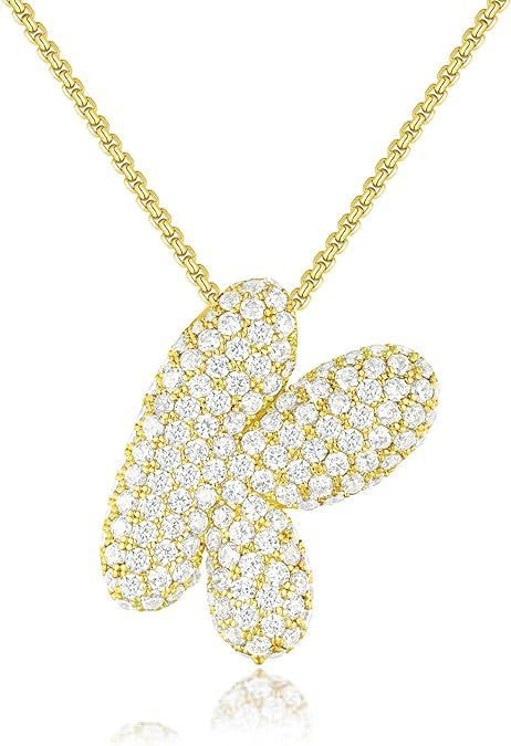 A-Z Zircon Balloon English Letter Necklace, Gold & Silver