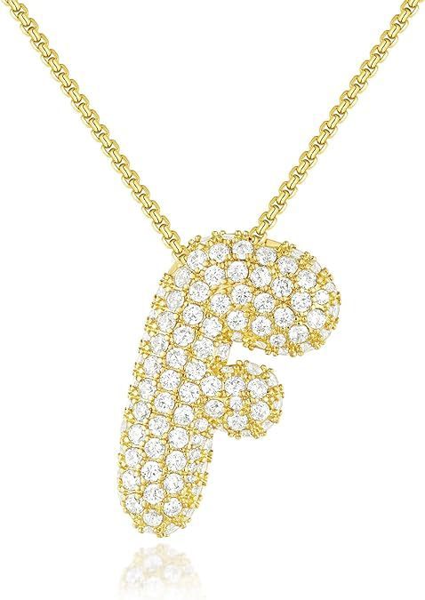 A-Z Zircon Balloon English Letter Necklace, Gold & Silver