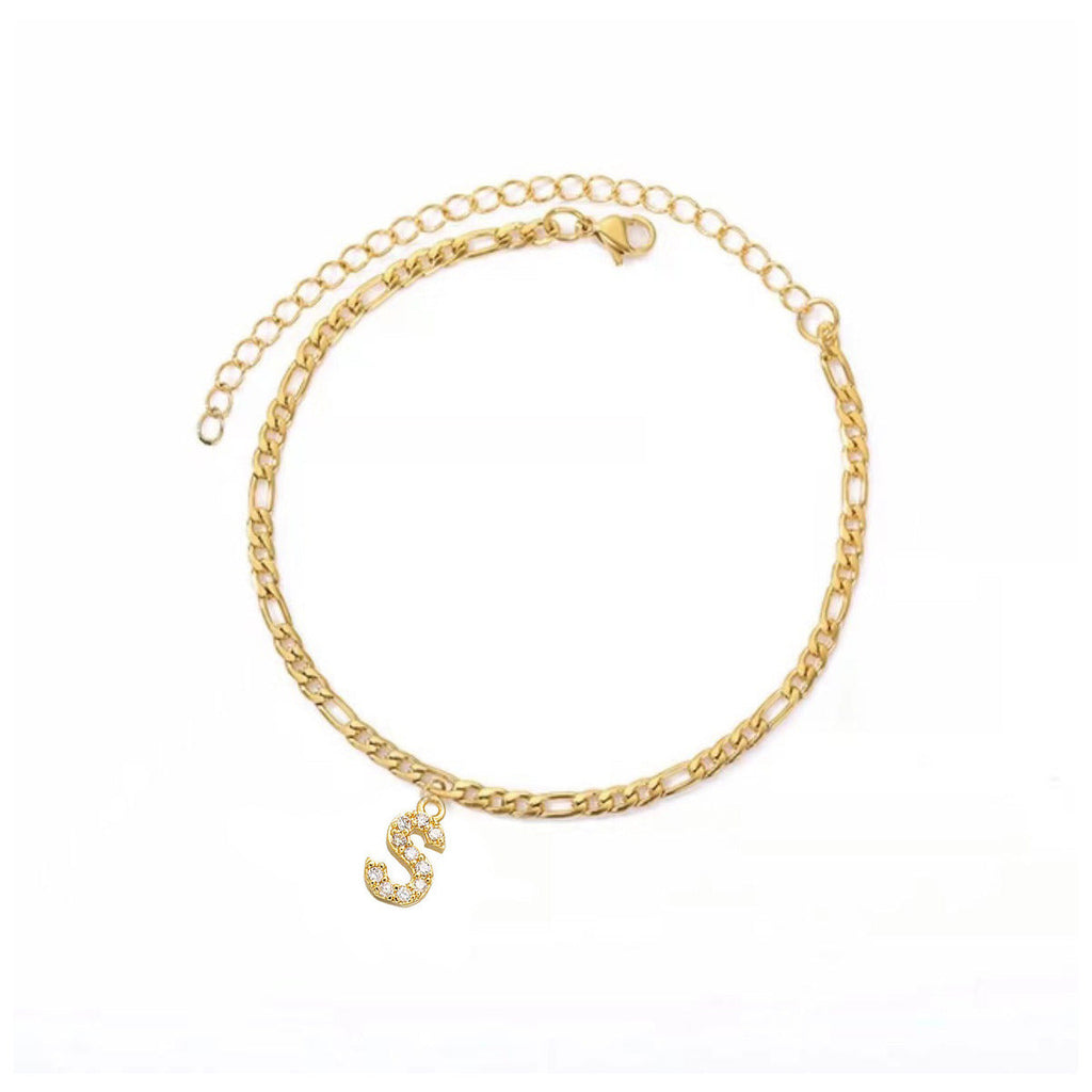 A-Z Zircon Letter Anklets, Gold & Silver