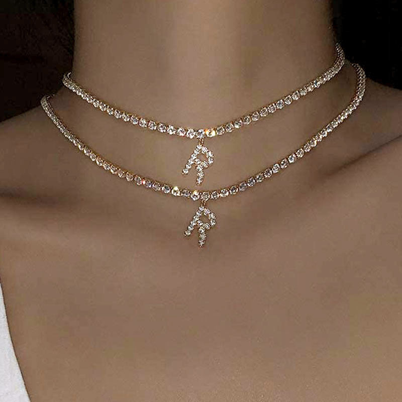A-Z Letter Zircon Necklace, Silver & Gold