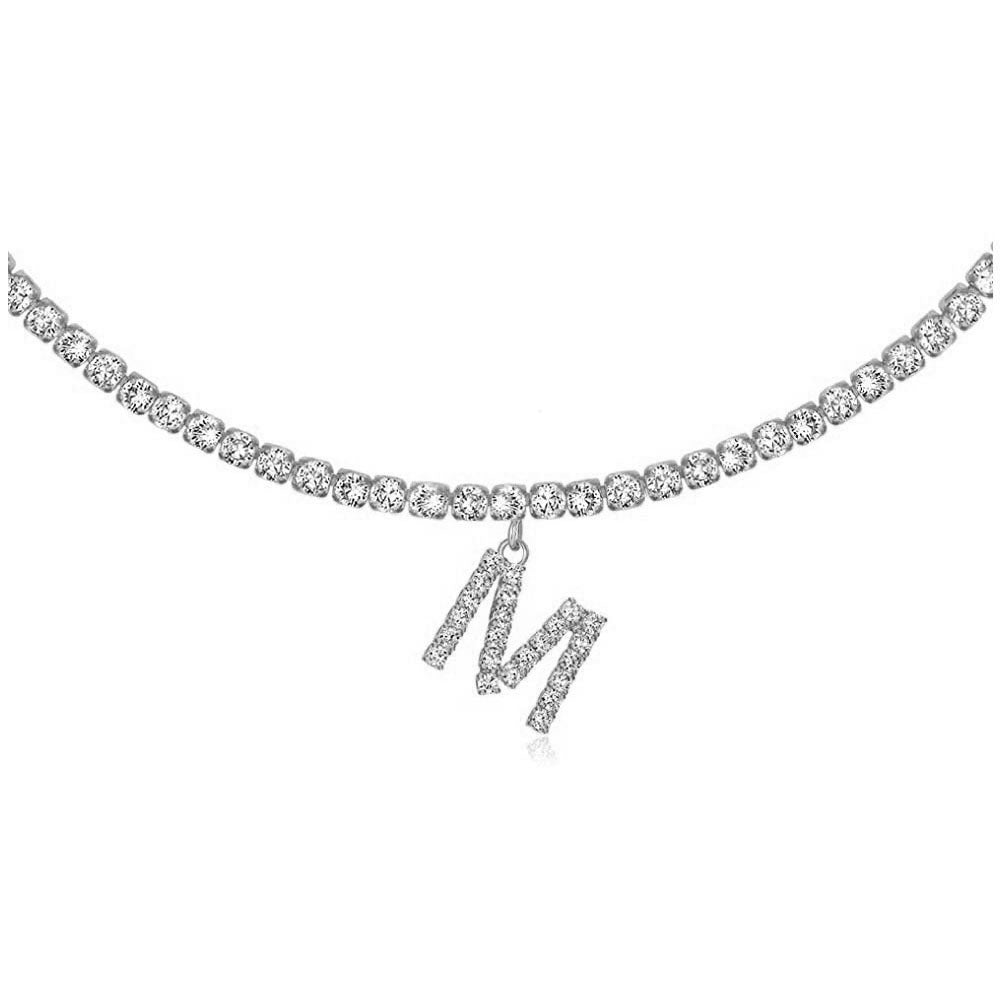 A-Z Letter Zircon Necklace, Silver & Gold