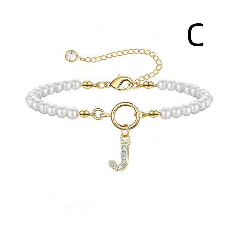 A-Z Letter Pendant Pearl Bracelet
