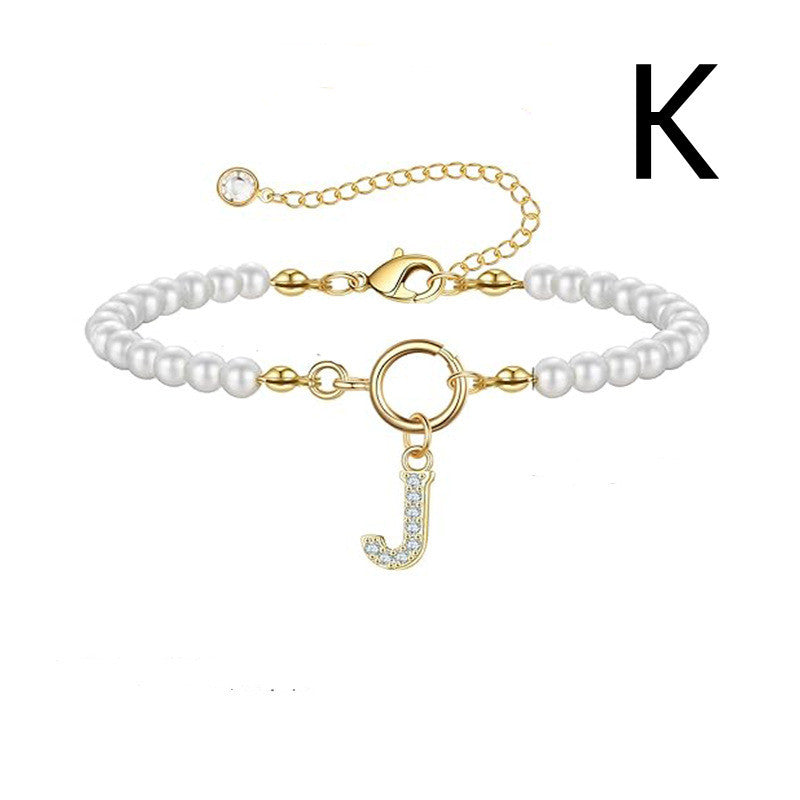 A-Z Letter Pendant Pearl Bracelet