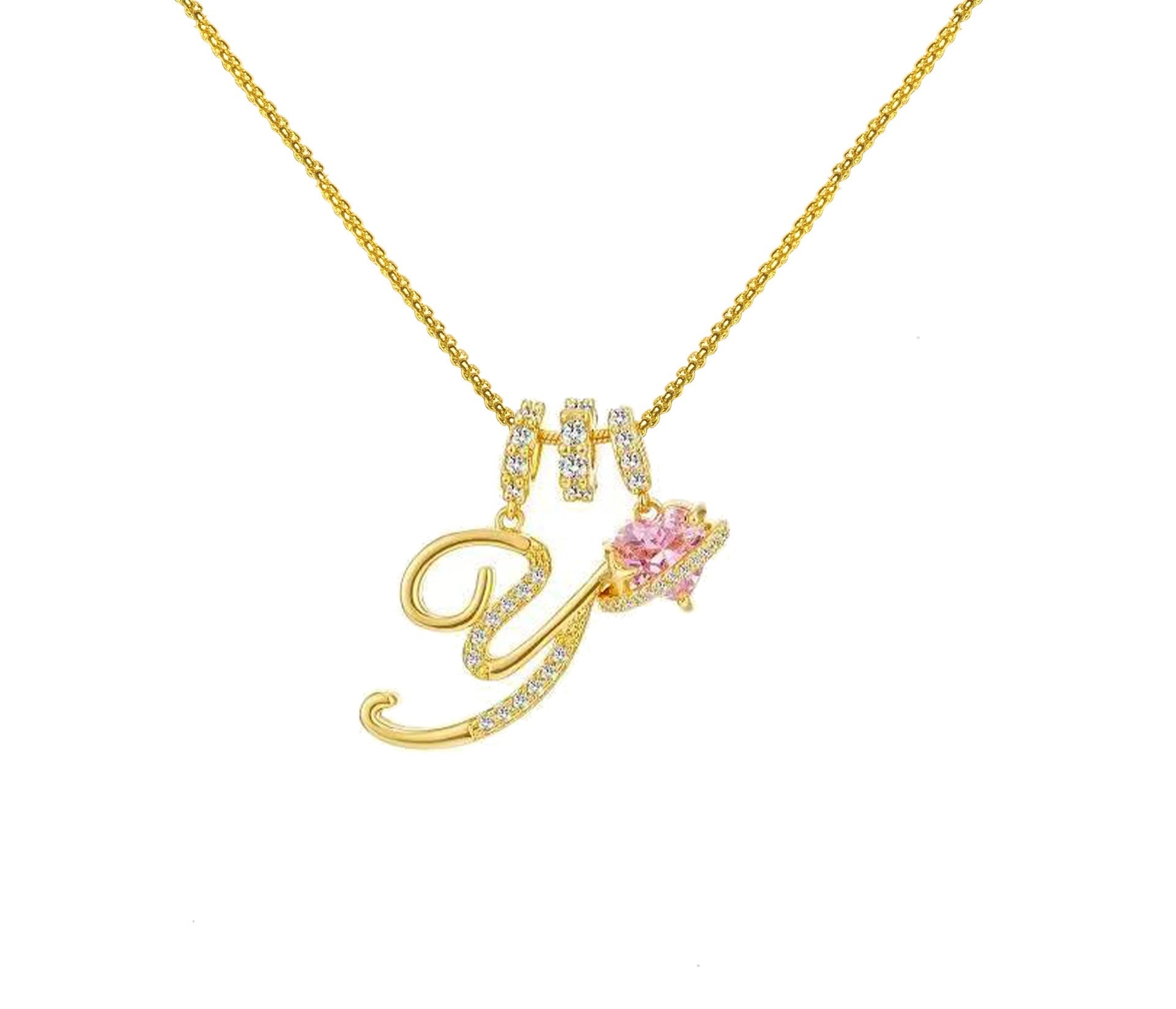 A-Z Alphabet Elegant Blue Heart Necklace with Zircons