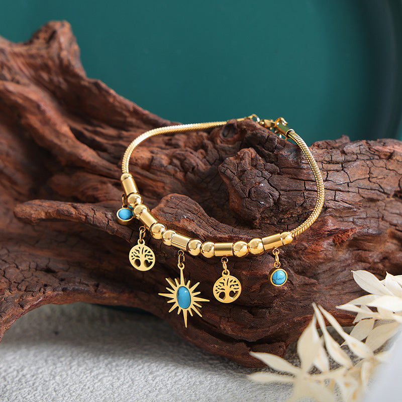All-Match Sun Turquoise Pendant Necklace & Bracelet Set