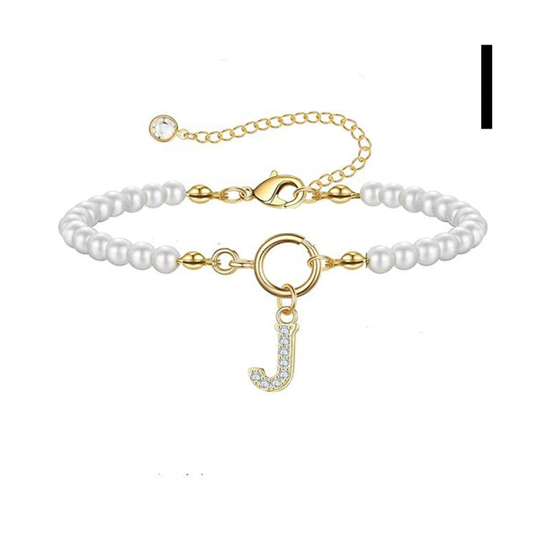 A-Z Letter Pendant Pearl Bracelet
