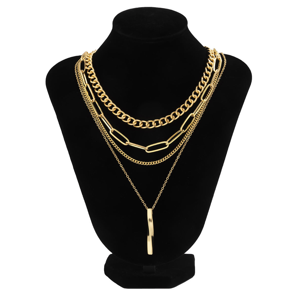 5-Piece Multi-Layer Twisted Metal Rod Tassel Necklace Set