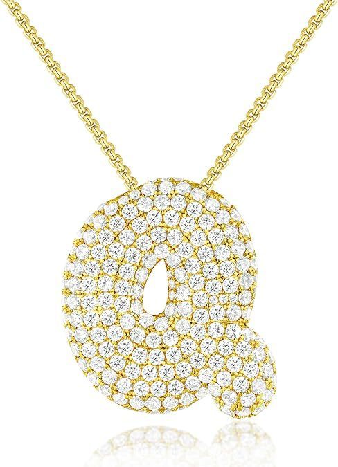 A-Z Zircon Balloon English Letter Necklace, Gold & Silver