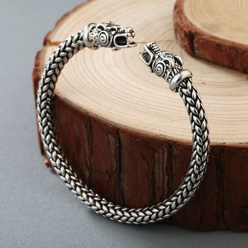 Asgard Crafted Grey Wolf Head Torc Bracelet