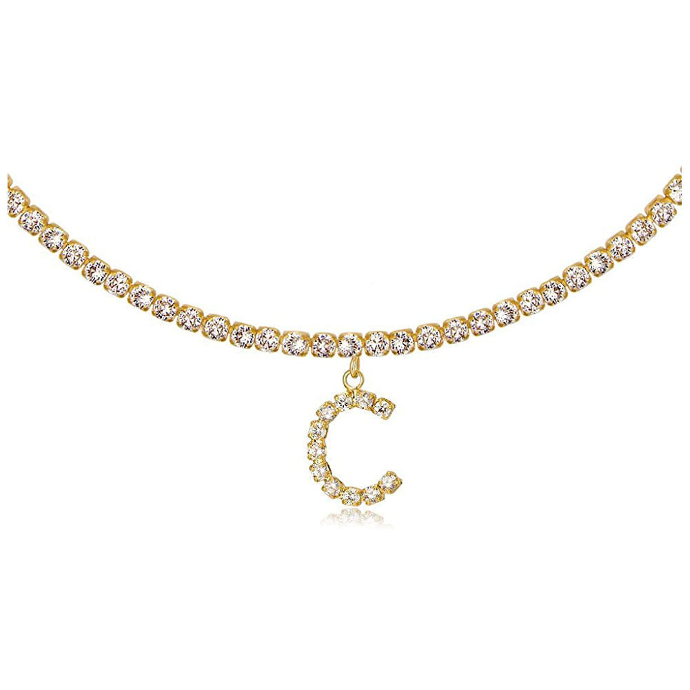 A-Z Letter Zircon Necklace, Silver & Gold
